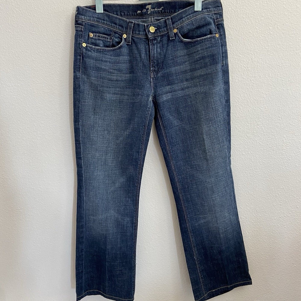 7 For All Mankind Womens Mia Crop Jeans Size 31 Read Studded Pockets Medium Wash - Picture 2 of 8